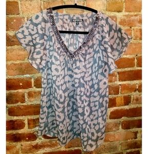 Flowy lavender/grey top w/ sequin neck, Express,XS